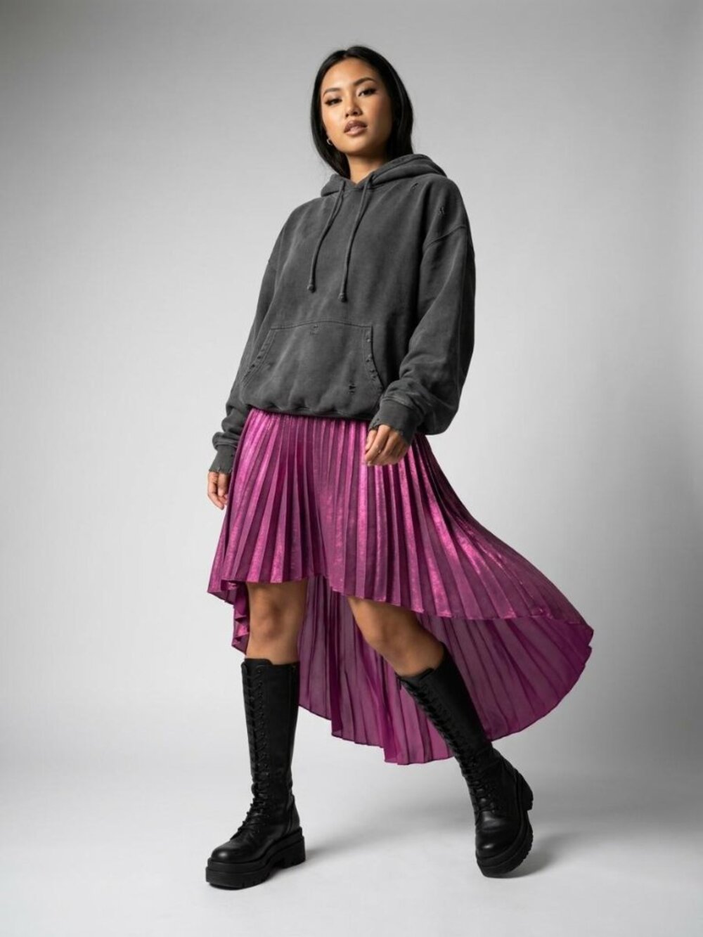 NWT Topshop Metallic Purple High-Low Pleated Skirt Size 8